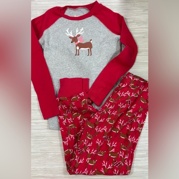 American Girl Other - AMERICAN GIRL 12 ✨ Red and Gray Kids Pajamas with Reindeer Design VGUC
